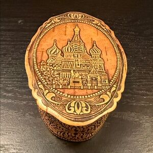 Intricately Carved/or pressed Wooden Box with Russian Architectural Scene
